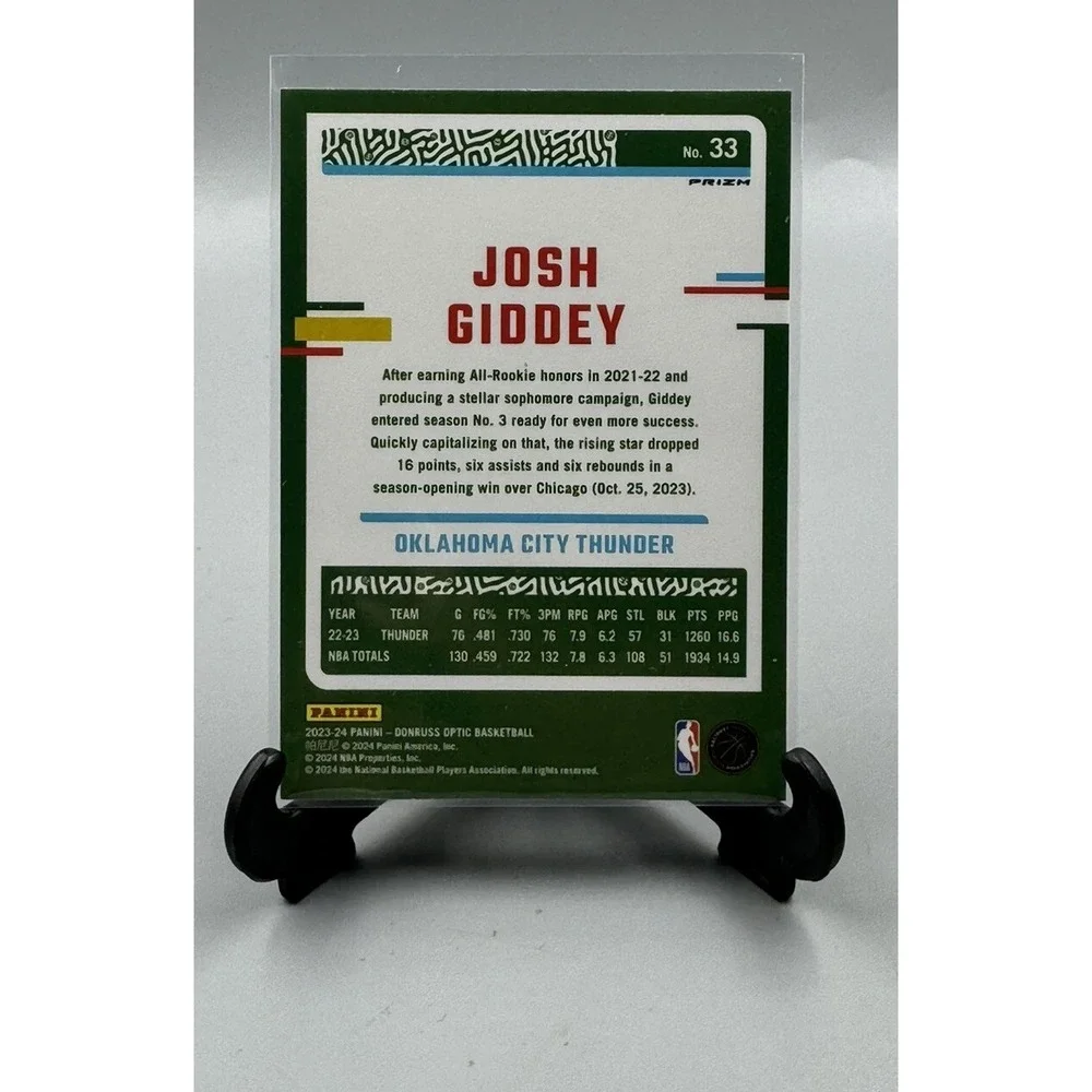2023-24 Panini Donruss Optic Josh‎ Giddey Purple Shock Prizm #33